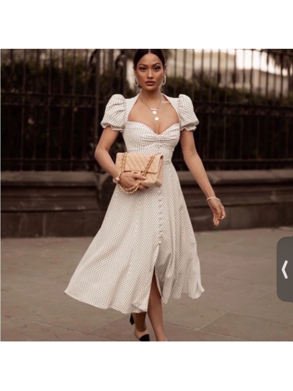 House of CB Ellery White Polka Dot Puff-Sleeve Midi Dress